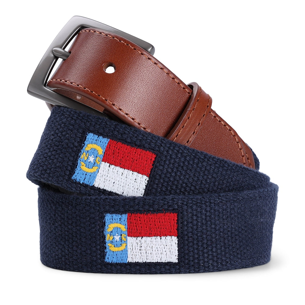 Embroidered NC State Flag Belt for Men