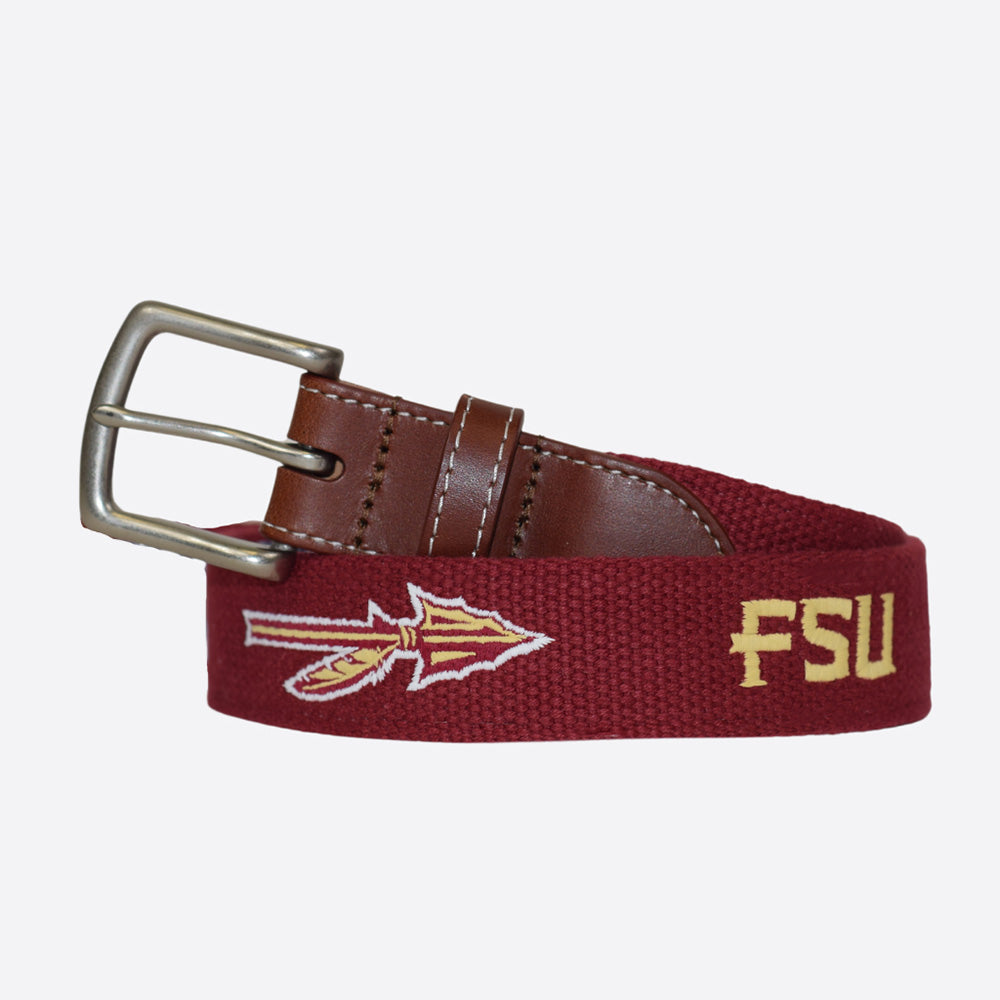 Peter Millar FSU Embroidered Leather Belt